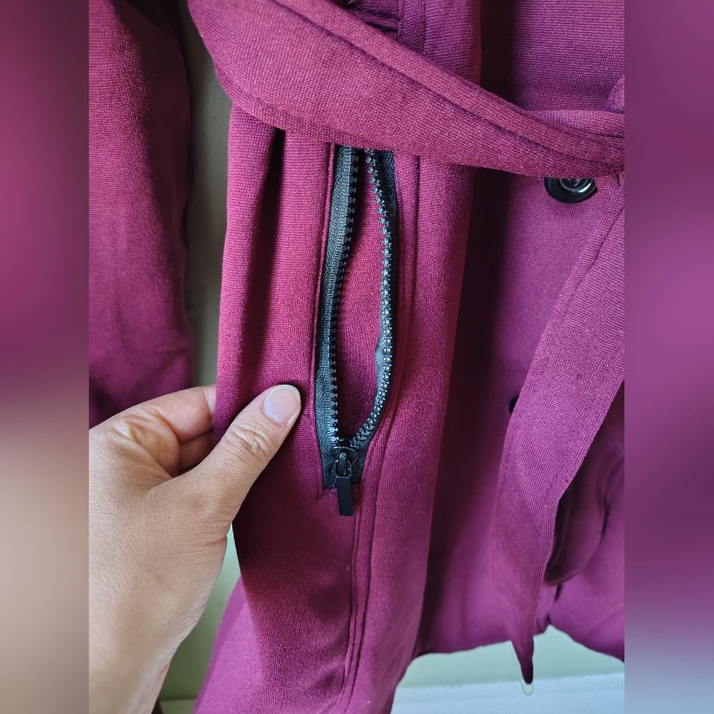 *NWT* Yoki Women's Medium Burgundy Button-up Coat With Tie At Waist - Picture 10 of 13